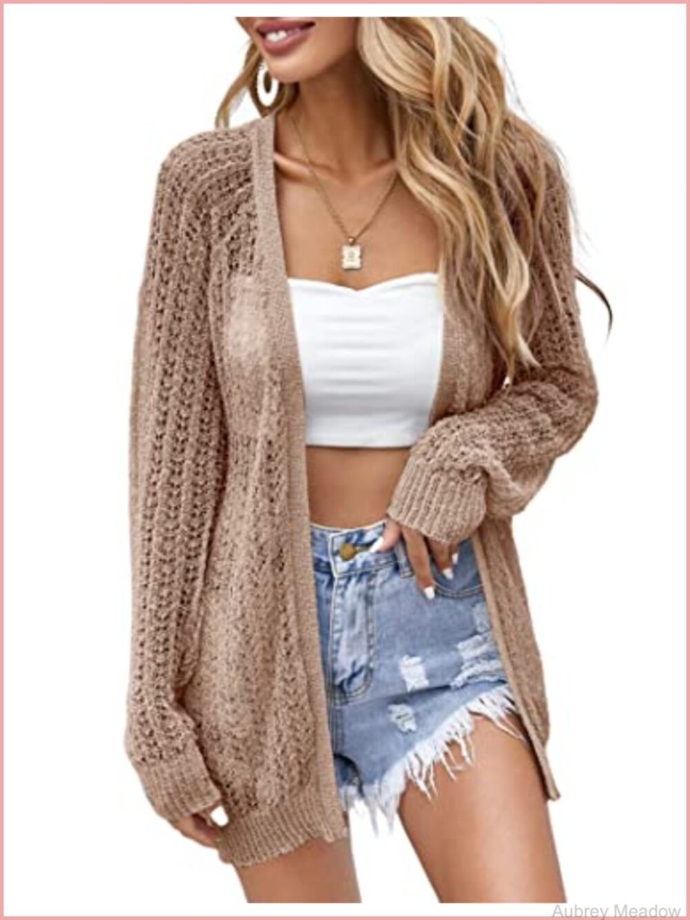 Women Crochet Lightweight Cardigan Cover Up Open Front Long Sleeve Summer